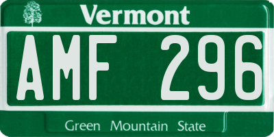 VT license plate AMF296