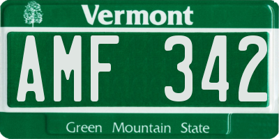 VT license plate AMF342
