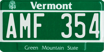 VT license plate AMF354