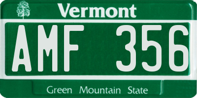VT license plate AMF356