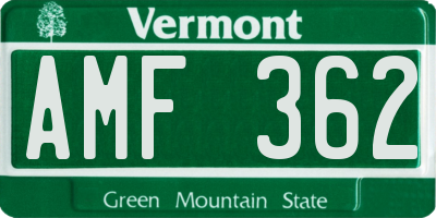 VT license plate AMF362
