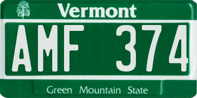 VT license plate AMF374