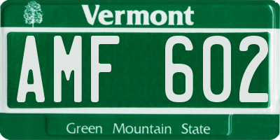 VT license plate AMF602