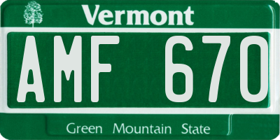 VT license plate AMF670