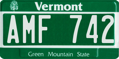 VT license plate AMF742