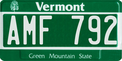 VT license plate AMF792