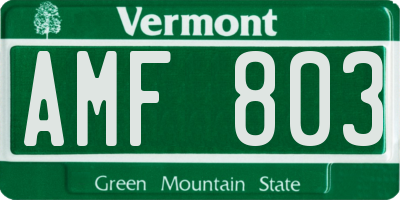 VT license plate AMF803