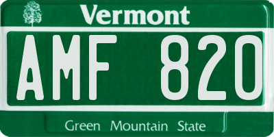 VT license plate AMF820
