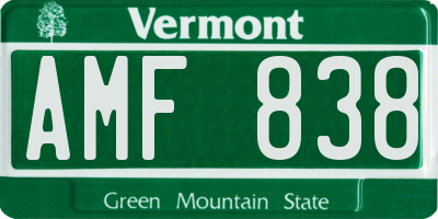 VT license plate AMF838