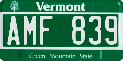 VT license plate AMF839