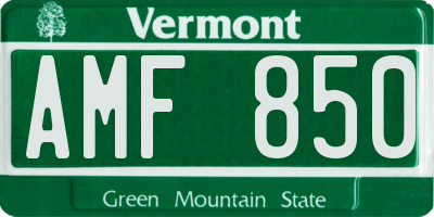 VT license plate AMF850