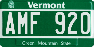 VT license plate AMF920