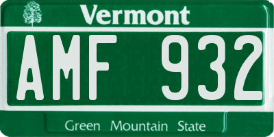 VT license plate AMF932