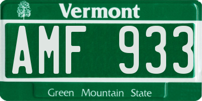 VT license plate AMF933