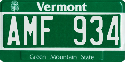 VT license plate AMF934