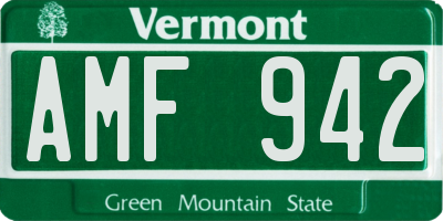 VT license plate AMF942