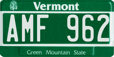 VT license plate AMF962
