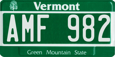VT license plate AMF982