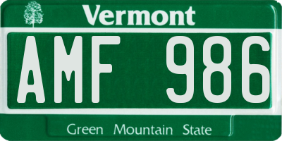 VT license plate AMF986
