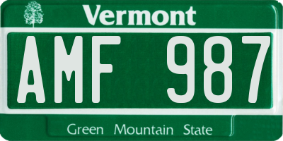 VT license plate AMF987
