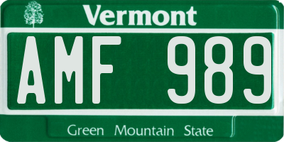 VT license plate AMF989