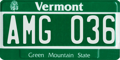VT license plate AMG036