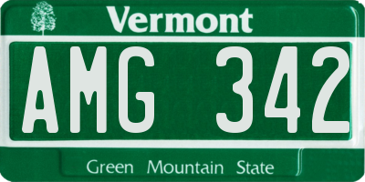 VT license plate AMG342