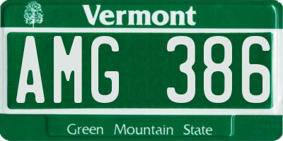 VT license plate AMG386