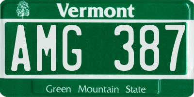 VT license plate AMG387