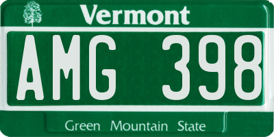 VT license plate AMG398