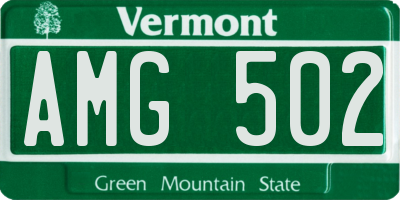 VT license plate AMG502