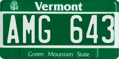 VT license plate AMG643