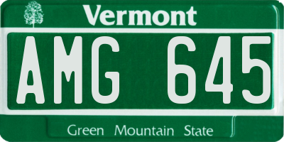 VT license plate AMG645