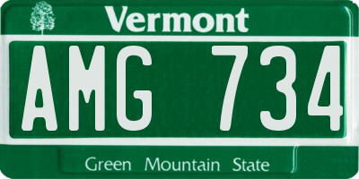 VT license plate AMG734