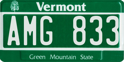 VT license plate AMG833