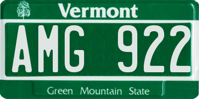 VT license plate AMG922