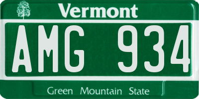 VT license plate AMG934