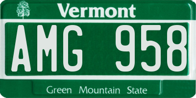 VT license plate AMG958