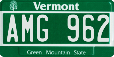VT license plate AMG962