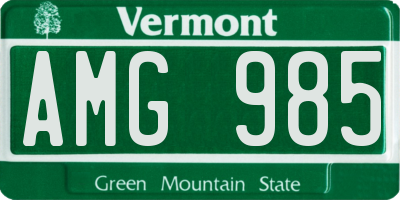 VT license plate AMG985
