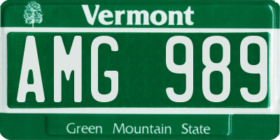 VT license plate AMG989