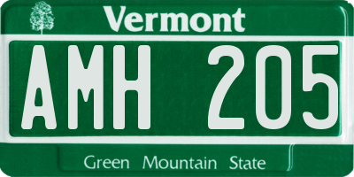 VT license plate AMH205