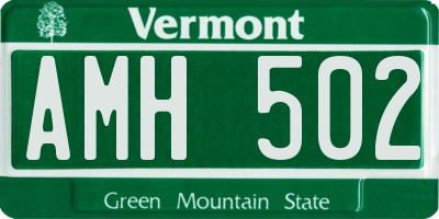 VT license plate AMH502