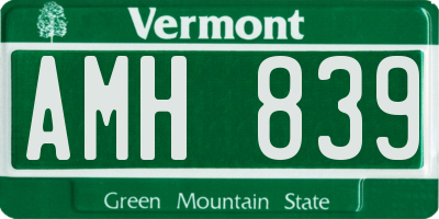 VT license plate AMH839