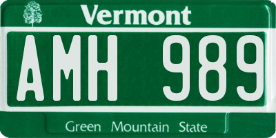 VT license plate AMH989