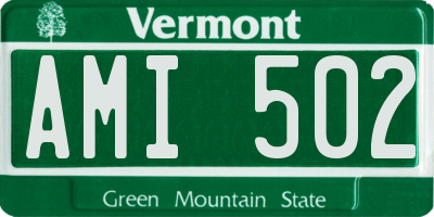 VT license plate AMI502