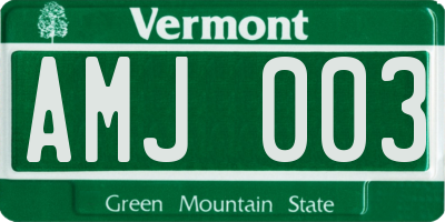 VT license plate AMJ003