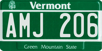 VT license plate AMJ206