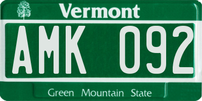 VT license plate AMK092