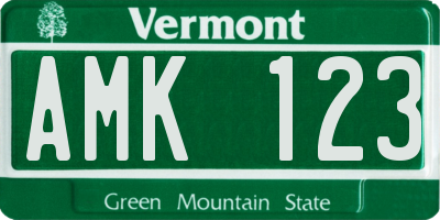 VT license plate AMK123